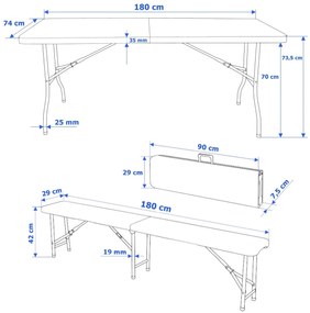 Cateringový set FETA stôl 180 cm + 2 lavice čierna