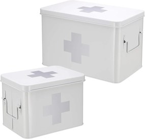 Lekárnička, kovový box na lieky, 2v1, biela MEDICINE XL 32 x 20 x 21