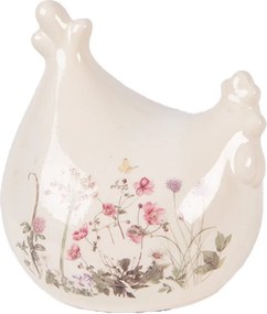 Béžová keramická sliepočka s lúčnymi kvetmi Flowers of Love - 12*11*13 cm