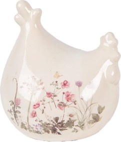 Béžová keramická sliepočka s lúčnymi kvetmi Flowers of Love - 12*11*13 cm