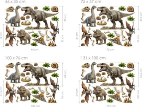 Realistické dinosaury textilní prelepiteľné nálepky na stenu hárok 46 x 35 cm