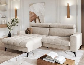 Krémová rohová sedačka s funkciou spania Bonito s nastaviteľnými opierkami hlavy.