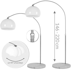 InternetovaZahrada - Dizajnová oblúková stojanová lampa s mramorovou základňou - nastaviteľná 146 - 220 cm