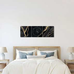 Obraz zlaté abstrakcie (s hodinami) (90x30 cm)