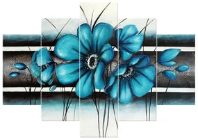 Gario Ručne maľovaný obraz Maľované tyrkysové kvety - 5 dielny Rozmery: 150 x 70 cm