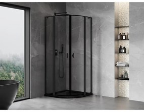 Mexen Mist L, štvrťkruhový sprchový kút s 2-krídlovými dverami, 80 x 80 cm, 8mm číre sklo, čierny profil, 8A32L-080-080-70-70