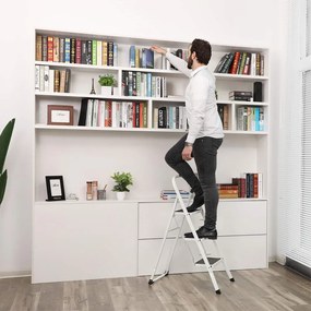 Skladacie schodíky STEP, 3 stupne, max. 150kg, biela/čierna SongmicsHome
