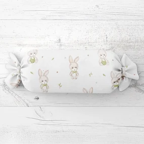 Biante Detský vankúš valec bonbon Sandra SA-401 Zajačiky na bielom 15x80 cm