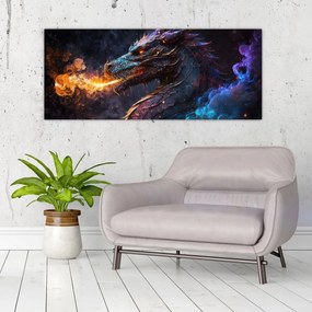 Obraz - Drak pľuvajúce plamene (120x50 cm)