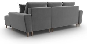 Svetlosivá zamatová rozkladacia/s úložným priestorom rohová pohovka (pravý roh/s leňoškou) Kyoto – Cosmopolitan Design