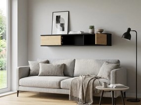 Nástenná polica so skrinkami LANZZI 120 cm, čierna/dub