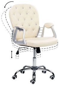 Otočná kancelárska stolička z umelej kože s kryštálmi béžová PRINCESS Beliani