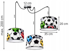 Detské závesné svietidlo Soccer Spider, 3x textilné tienidlo so vzorom, (výber z 2 farieb konštrukcie)