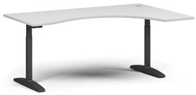 Výškovo nastaviteľný stôl OBOL, elektrický, 675-1325 mm, ergonomický pravý, doska 1800x1200 mm, čierna zaoblená podnož, biela