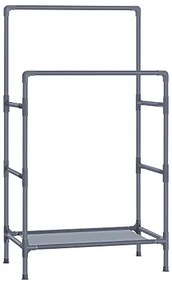 Stojan na oblečenie, 2 závesné tyče, 1 polica, 157x83x45cm, sivý