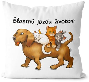 Vankúš Jazda životom – pes (Velikost: 40 x 40 cm)