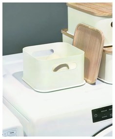 Biely úložný box s vekom z dreva paulownia iDesign Eco Handled, 21,3 x 21,3 cm