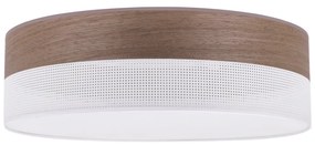 Light Home Stropné svietidlo Wood, 1x hnedá orechová dýha/biele plastové tienidlo, (biele plexisklo), (fi 50cm)