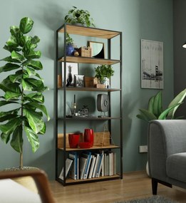 Knižnica Loft s kovovým rámom 80 cm čierna/dub craft