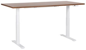 Elektricky nastaviteľný písací stôl 180 x 80 cm tmavé drevo/biela DESTINES Beliani