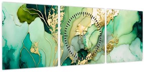 Obraz - Zelená abstrakcia (s hodinami) (90x30 cm)