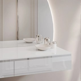 TOALETNÝ STOLÍK NESSIE BIELY LESK PRAVÝ + STRIEBORNÝ + ZRKADLO POLMESIAC