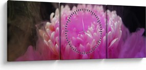 Obraz kvetiny v ružovom dyme (s hodinami) (90x30 cm)