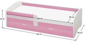 Jednolôžková posteľ 80 cm Carecen (ružová + biela) (s roštom) (s úl. priestorom). Vlastná spoľahlivá doprava až k Vám domov. 1116281