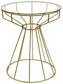 Zlatý odkladací stolík so sklenenou doskou Varion - Ø 50*60 cm
