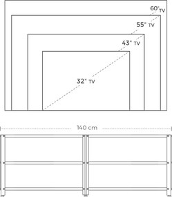 TV stolík pre 60-palcový televízor, 3-úrovňový, oceľový rám