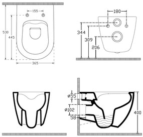 Isvea Isvea, INFINITY závesná WC misa, Rimless, 36,5x53cm, biela matná, 10NF02001-2L