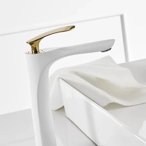 Rea Orbit, vysoká umývadlová batéria, biela - zlatá, REA-B2053