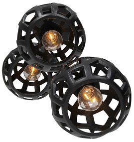 Priemyselné závesné svietidlo čierne okrúhle 3-žiarovkové - Bobby