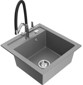 Mexen Vito, 1-komorový granitový drez 520x490x210 mm, drezová batéria Duo, šedá, 6503-71-671701-07