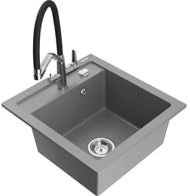 Mexen Vito, 1-komorový granitový drez 520x490x210 mm, drezová batéria Duo, šedá, 6503-71-671701-07