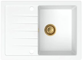 Sink Quality Titanite, kuchynský granitový drez 680x495x215 mm + zlatý sifón, biela, SKQ-TIT.W.1KKO.XG