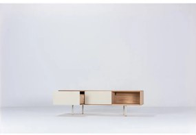 TV stolík z dubového dreva v bielo-prírodnej farbe 160x48 cm Fina – Gazzda