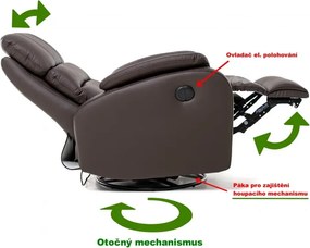 Kožené hojdacie kreslo s elektrickým polohovaním ELEGANT 1, čierná