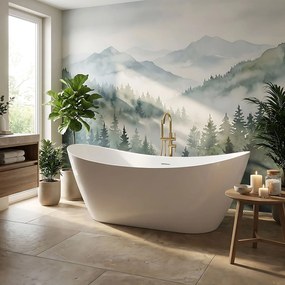 Rea FERRANO Slim, voľne stojaca vaňa 1800×800×745 mm, biela, čierna krytka odtoku, KPL-W6082