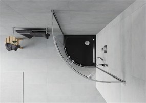 Mexen Rio, štvrťkruhový sprchovací kút s posuvnými dverami 80 x 80 cm, 5mm číre sklo, chrómový profil + čierna sprchová vanička, 863-080-080-01-00-4170