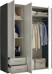 Šatníková skriňa Valencia,155 cm, optika šedého kovu/biela