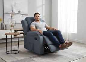 Relaxačné polohovacie TV kreslo DUVAL — látka, sivá, nosnosť 130 kg