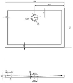 Mexen, Mexen Flow obdĺžniková sprchová vanička slim 130 x 75 cm, čierna matná, 46R707513