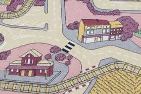 Detský koberec REBEL ROADS Playtime 63 Mesto protišmykový - ružový / béžový