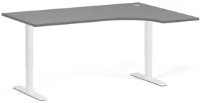 Rohový výškovo nastaviteľný stôl, 160x120 cm, 1 motor, L/P, biela podnož, grafit