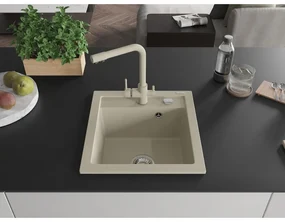 Mexen Vito, 1-komorový granitový drez 520x490x210 mm, béžová batéria Duero, béžová, 6503-69-671600-69