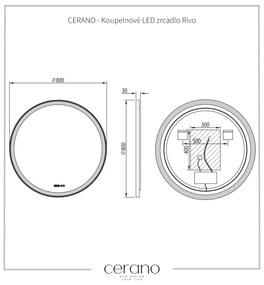 Cerano Rivo, LED kúpeľňové zrkadlo, kovový rám, Ø 80 cm, čierna matná, CER-CER-NT8232A80