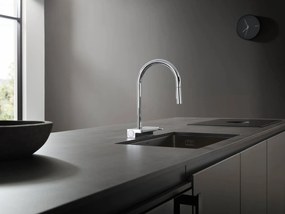 Hansgrohe M81, drezová batéria Aquno Select s výsuvnou koncovkou a plochým sprchovým prúdom, chrómová, HAN-73837000