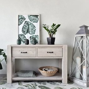 Sivý vidiecky konzolový stolík s 2 zásuvkami, 120x48x77 cm