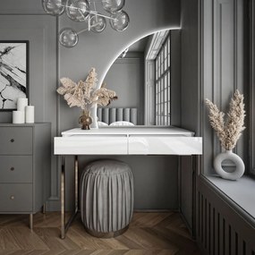 Kozmetický stolík ALICE s LED zrkadlom biely lesk + chrómová podstava